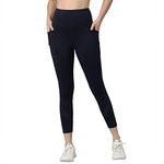 Enamor Athleisure Leggings for women with Pockets with Adjustable High waist used as track pants yoga pants tights (A601_Navy_XL)