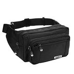 Zoegate Large Bum Bag Waist Travel Pouch Fanny Pack Hip Bag Non-Slip Belt Waist Bag Pack Durable Waist Pouch Belt Bag Running Bag Water Resistant Ideal for Hiking Travel Holidays Festivals (Black)