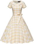 GownTown Womens Dresses 1950s Vintage Swing Stretchy Dresses, Plaid 3, Medium