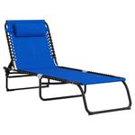 Outsunny Folding Outdoor Lounge Chair, 4-Level Adjustable Backrest Chaise Lounge, Portable Tanning Chair, Beach Bed with Breathable Mesh for Beach, Yard, Patio, Navy Blue