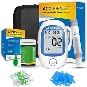 ACCUGENCE 3in1 Blood Ketone Monitor and 15 Ketone Test Strips, Blood Ketone Meter Keto Test kit for Keto Diet Testing -in mmol/L