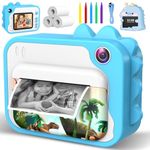 Kids Camera Instant Print 1080p Instant Camera for Kids Aged 3-12 Ink Free Printing Dinosaur Toddler Camera Christmas Birthday Gifts for Boys Girls 3-12 Years Old (Blue