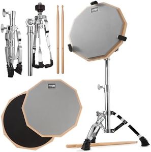 Mendini Snare Drum Pad with Adjustable Stand Set - 12 inch double sided Drum Practice Pad Kit and Sticks - Grey