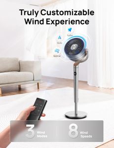 DREO Standing Fan 20dB – 120° Omni-Directional, Remote, 8 Speeds, 35-40" Adjustable