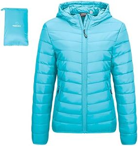 Outdoor Ventures Women's Quilted Jacket, Lightweight Packable Transition Jacket, Warm Winter Jacket with Hood for Women, Lined Puffer Jacket with Pockets for Leisure, Hiking, Travel, lightblue, Small