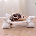 Cake Stand,Plaque en céramique de lapin, Cloche à gateau plats pour le plateau,support de gâteau mignon,cadeau d'arts de la vaisselle pour les amants de Kitchenware,mariage,fête des mères (3 Lapin)