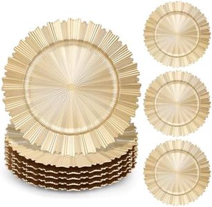 Etsutomy 6 Pcs Gold Charger Plates,13 Inch Elegant Fluted Edge Plastic Charger Plates Reusable Table Chargers for Dinner Birthday Wedding Party Bridal Showers Tableware Dishes Luxury Decor