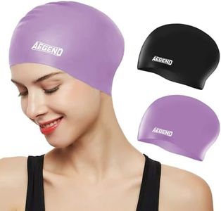 Aegend Swim Caps for Long Hair, Durable Silicone Swimming Caps for Women Men Adults Youths, Easy to Put On and Off, Waterproof Swim Hats Bathing Caps to Keep Hair Dry, 2 Pack, Black Purple