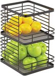 mDesign Stacking Wire Baskets Food Organizer Storage Metal Basket with Open Front for Kitchen Cabinet, Pantry, Cupboard, and Shelves - Organize Fruits, Snacks, and Vegetables - 2 Pack - Matte Black