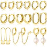 9 Pairs Small Huggie Hoop Earrings for Women, 14K Gold Plated Lightweight Cartilage Earring Set, Hypoallergenic Gold Hoops Earrings for Gift (A-Gold)