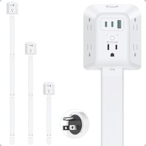 TROND Outlet Extender Stick with 360° Rotating Plug, Surge Protector Outlet with 5 Sockets and 2 PD20W USB C Charger, 1440J, 3 Modular Electrical Extendable Stick to Extend 16"-39" Behind Furnitures
