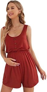 Verdusa Women's Maternity Scoop Neck Button Front High Waist Tank Romper Rust Brown X-Small