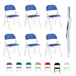 mcc direct Set of 6 Folding Chairs, Faux Leather Foldable Chairs with Metal Frame and Padded Seat, Easy to Fold and Store for Home, Office, Dining and Reception (Blue)