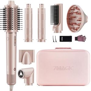 7MAGIC 7 in 1 Hair Styler & Hair Dryer Brush, 110,000 RPM High-Speed Blow Dryer with Negative Ions for Frizz-Free Styling Fast Drying Curling Volumizing Straightening, Hot Air Styler with Travel Case
