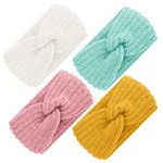 TecUnite 4 Pieces Chunky Knit Headbands Braided Winter Headbands Ear Warmers Crochet Head Wraps for Women(Fresh Colors)