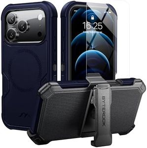ByteRock for iPhone 17 Pro Case 6.3" with Belt Clip Holster,Compatible with MagSafe,Anti-Drop,Shockproof,Heavy Duty Protection,w/Screen Protector,with 360°Rotating Kickstand,Blue