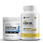 YouWeFit Omega-3 Fish Oil (Omega-3 30Caps +Creatine 100g Combo)| 1250mg Triple Strength Fish Oil Capsules (540mg EPA & 360mg DHA) | No Fishy Burps | For Joint & Heart Health