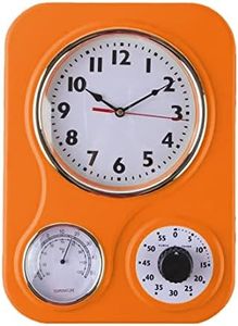 Lily's Home Retro Kitchen Clock with Temperature and Timer (Orange)