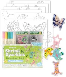 Grabie DIY Shrink Art Craft Kit Jewelry Making Kit for Kids Adults, 25+ Pre-Cut Shapes, 5 Dual-Tip Markers, Custom Charms, Pins, Rings, Keychains (Paws & Wings - Creative Freedom)