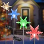 MAGGIFT 4 Pack Solar Christmas Snowflakes Garden Stake Lights, Solar Powered Outdoor Decorative Figurine Lights, RGB Color Changing LED Landscape Lighting, Waterproof for Patio Yard Decorations