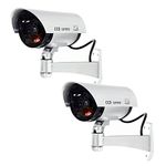 Masione 2 Pack Sliver Fake Camera Flashing IR Red LED Outdoor Security Bullet Dummy Camera for Home Surveillance