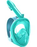 Kids Snorkel Mask Full Face, Snorkeling Gear with Safe Smooth-Breathing System Anti-Fog Leakproof, Wide View Diving Mask Snorkeling Set with Removable Camera Mount and Mesh Bag (Cyan)