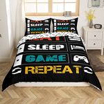 Gamer Bedding Set for Boys Teens Gaming Comforter Cover Girls Kids Video Game Controller Duvet Cover Funny Creative Eat Sleep Game Repeat Single Size