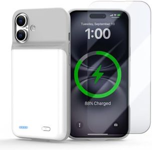 Battery Case for iPhone 16, Ultra-Slim 7000mAh Portable Extended Charging Charger Case [2025 Upgraded] w/Tempered Glass Film for iPhone 16 (6.1inch), White