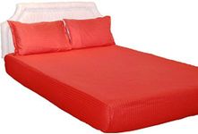 Trance Home Linen Zippered 100% Cotton 200 TC Satin Stripe King Size Duvet Cover Quilt Cover Blanket Cover Razai Comforter Cover with 2 Pillow Covers(102" x 110" inch, Bright Red)