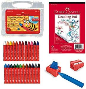 Faber-Castell Back to School Beeswax Crayon Coloring Set - 24 Beeswax Crayons, Crayon Sharpener & Doodle Pad