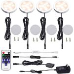 AIBOO LED Under Cabinet Lighting Kit,4X2W LED Puck Lights with RF Wireless Dimmable Controller and US Plug for Kitchen Lighting Accent Lighting (Warm White 2700K)