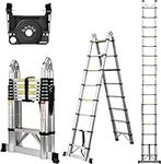 Soctone Telescoping Ladder A Frame, 16.5 Ft Compact Aluminum Extension Ladder, Telescopic RV Ladder for Camper Trips Motorhome with Tool Platform and Stabilizer Bar, 330 lb Capacity, Black