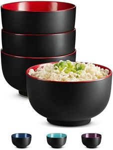 Kook Ceramic Japanese Noodle Bowl Set, Large Capacity, For Ramen, Udon, Soba, Pho and Soup, Microwave and Dishwasher Safe, 1 Litre, Black/Red, Set of 4