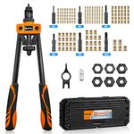 HARDELL Rivet Tool Kits, Rivet Nut Pliers Set, 14" Heavy Duty Hand Rivnut Gun with 150 Rivet Nuts and M3 M4 M5 M6 M8 M10 6 Metric Mandrels，Heat-treated Alloy Steel better for Thick Sheet Steel