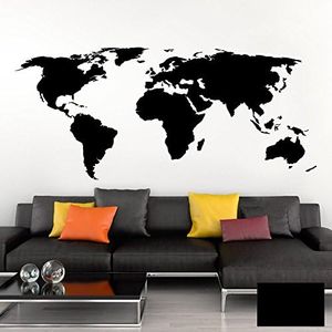 Grandora Tatouage Mural Carte du Monde Carte du Monde Globe terrestre Carte I Noires (BxH) 100 x 44 cm I Atlas du Monde Chambre à Coucher Salon Sticker Mural Sticker Mural W698