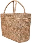 Now & Zen Medium Water Reed/Seagrass Storage Basket Rectangle Market Shopping Bag - Dry Grass Natural cane Straw Beach Tote with Handle,water hyacinth Handbag/Lunch Bag for Fruits & Vegetables-Natural