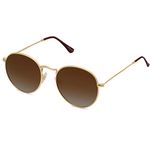 SOJOS Small Round Polarized Sunglasses for Women Men Classic Vintage Retro Frame UV Protection SJ1014 with Gold Frame/Gradient Brown Lens