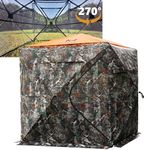 Hunthor Hunting Blind, 270 Degree See Through Hunting Ground Blind Deer Blind with Silent Zipper and Orange Top, Portable 2-3 Person Pop Up Hunting Tent for Deer and Turkey Hunting with Carry Bag