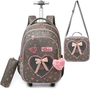 HTgroce Cartable à roulettes Sac à Dos Filles, Cartable Primaire Sac Trolley avec Sac Repas Trousse à Crayons Sac à Dos à roulettes Cartable Roulette Fille CM1