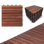 CLOVERHOLM 10PCS Interlocking Deck Tiles - 12”x12” Acacia Wood Patio Tiles, Easy Snap Flooring Tiles Waterproof All Weather for Indoor, Outdoor, Balcony, Backyard, Poolside Tiles (8 Slats - Walnut)