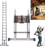 Multi-Purpose 16.4FT/ 5M Stainless Steel Ladder with Stabiliser Bar, A-Frame Extendable Ladder, Telescoping Combination Foldable Step Ladder with EN131 for Household RV Outdoor Work, Max Load 330lbs