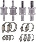 One Way Check Valve Fuel,Tianher 4 Pcs Fuel Non-Return One Way Aluminium Check Valve Diesel Fuel Oil for Petrol Water Marine Alloy Chrome Car Auto Carburettor 6mm 8mm 10mm 12mm with 10 Hose Clamp.