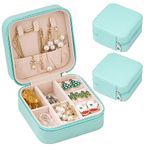 Small Jewelry Box for Women and Girls, Mini Jewelry Travel Case，Purple crown Portable Jewelry Box Organizer for Earring Rings Necklace Bracelets Accessories（Blue-2pcs）