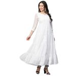 RATAN Women's Solid Georgette Tiered Chikankari Flared Kurti Gown Maxi Dress (MSK-PRL-3XL_White)