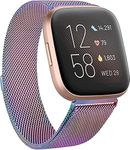 Reayou Metal Bands for Fitbit Versa 2 & Fitbit Versa & Fitbit Versa Lite Edition Band, Stainless Steel Loop Metal Mesh Replacement Sport Strap Bracelet Wristbands for Women Men (Large, Colorful)