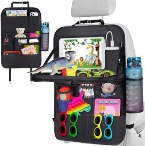 LUUGUYI Organizador Asiento Coche, 3 en 1 Protector Asiento Coche Respaldo, Universal Organizador Coche Niños con 11 Bolsillos y Bandeja Mesa Plegable