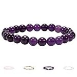 Vinuwu Healing Crystals, Crystal Bracelet with Natural Gemstone, Amethyst Beaded Anti Anxiety Bracelets, Couple Friendship Charm Bracelet, Christmas Birthday Gifts for Her Teen Girls Women Men-Purple