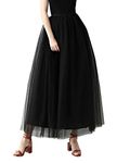 Aivtalk Women's 5 Layered Tulle Skirt Long A-Line Tutu Skirt Black Pleated Mesh Party Prom Max Skirts