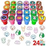 AFZMON Dog Party Stamps for Kids, 24Pcs Assorted Pet Puppy Pals Self-Inking Stamps, Goodie Bag Stuffers, Paw Dog Birthday Party Favor for Kids, Teacher Stamps Reward Pinata Fillers Carnival Prizes