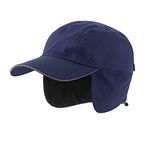 Magracy Mens Waterproof Winter Visor Hat Fleece Lined Baseball Cap with Ear Flaps Skiing Navy Blue